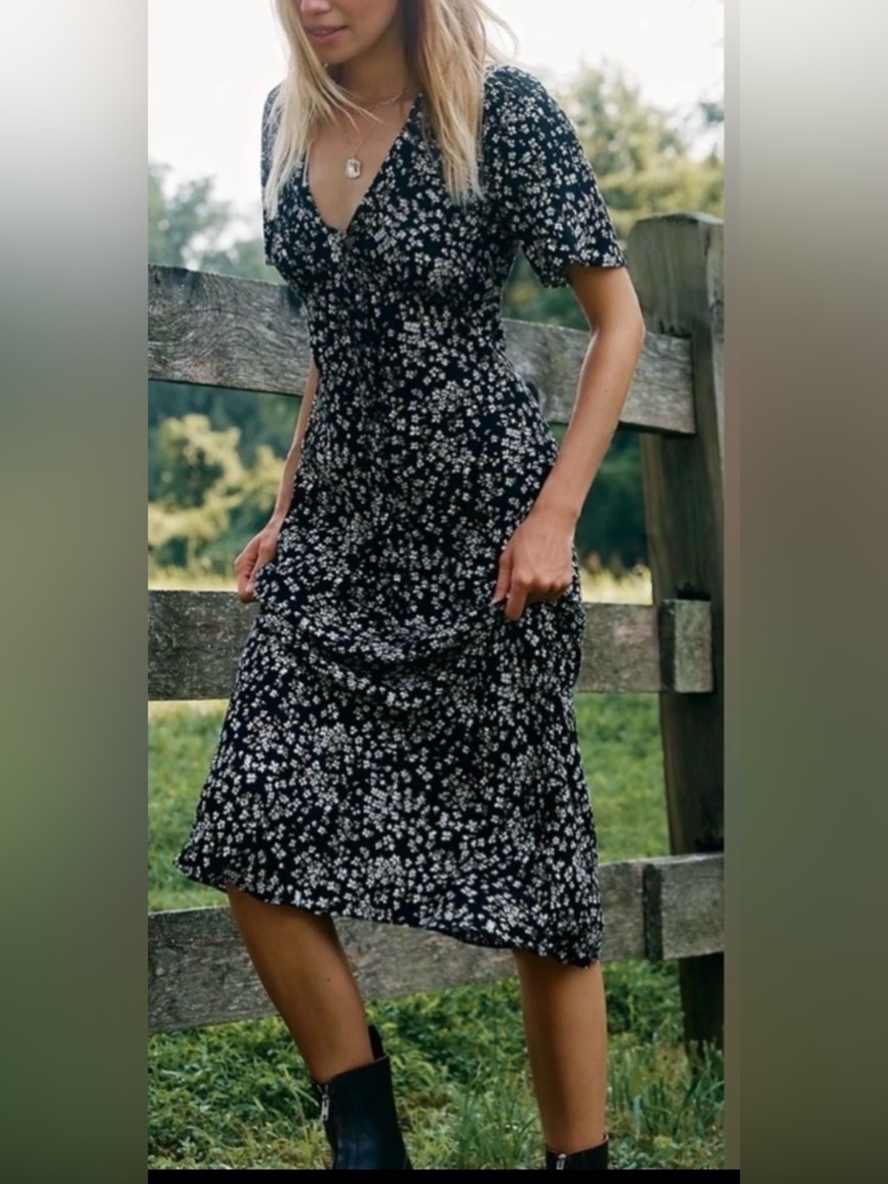 Reformation Tyra Short-Sleeve V-Neck Midi Dress